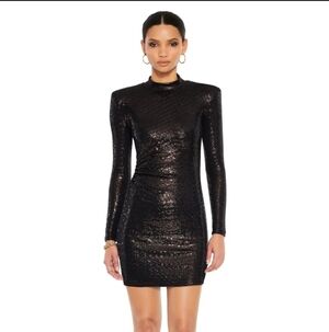 bebe Black Sequin Long Sleeve Dress
